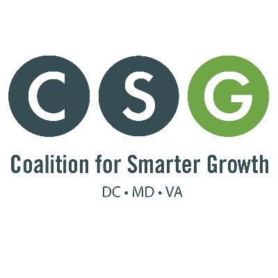 Coalition for Smarter Growth logo: Three circles with the letters C S G in each of them. 