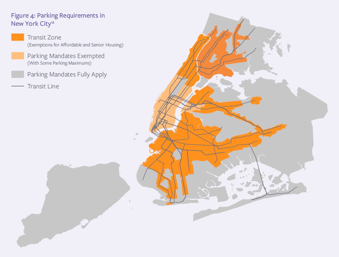 A map showing Parking Requirements in NYC. 